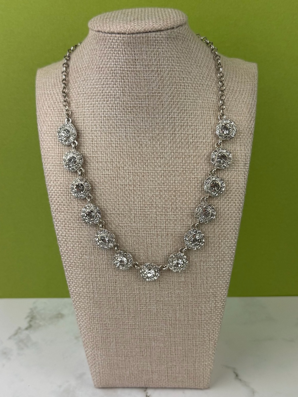Stella & Dot Crystal Halo Collar Necklace Silver Tone Rhinestone Station